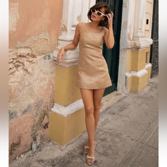 Antonio Melani X The Style Bungalow Manana Mini Raffia Dress NWT Natural $199 - Picture 2 of 16